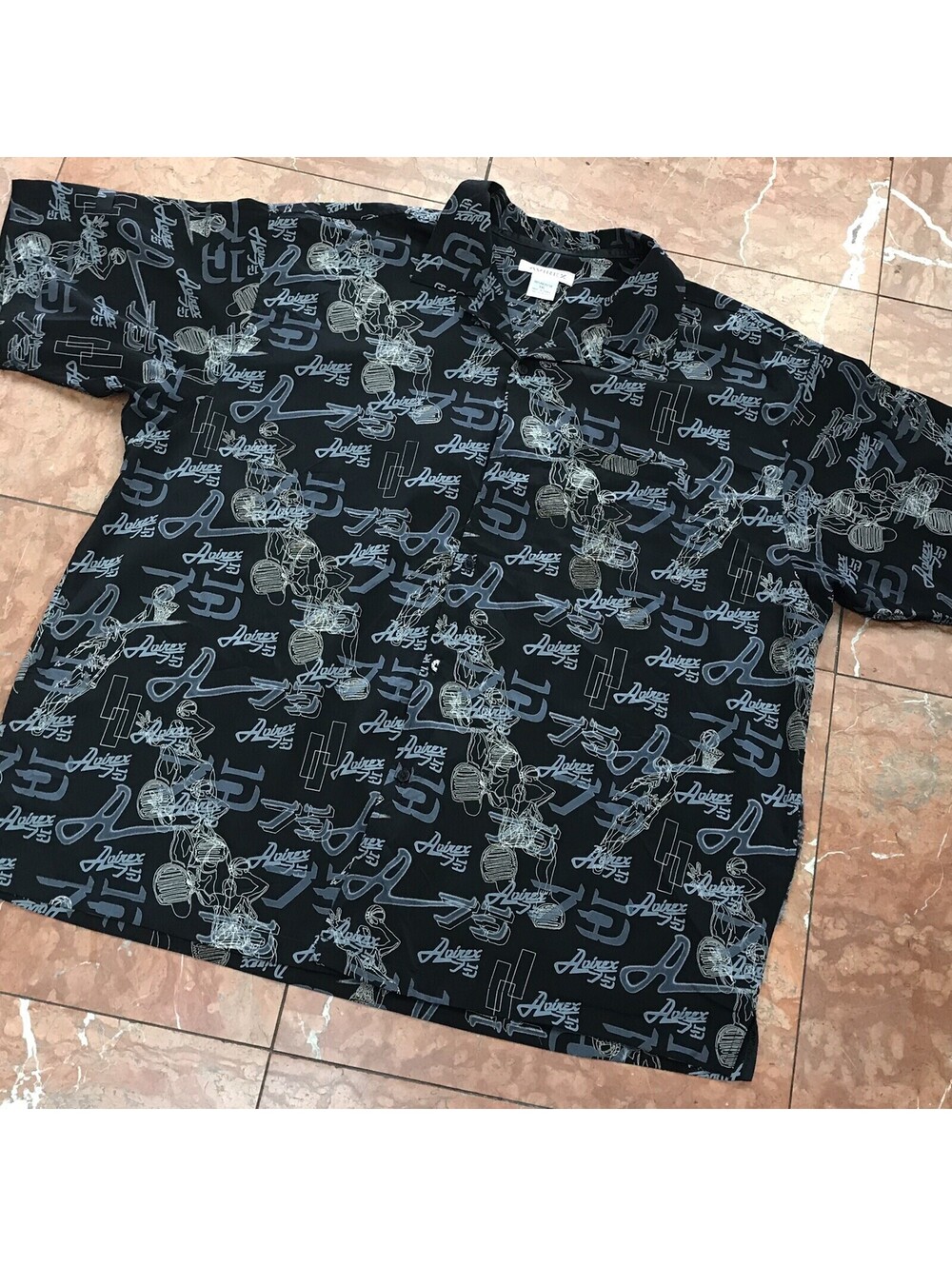 Men's Avirex Black | Grey All Over Short Sleeve Button Down